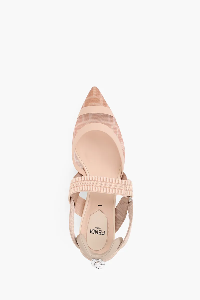 FENDI Colibri Tulle Slingback Pumps 55mm in Rose/Nude FF Logo Pattern 3