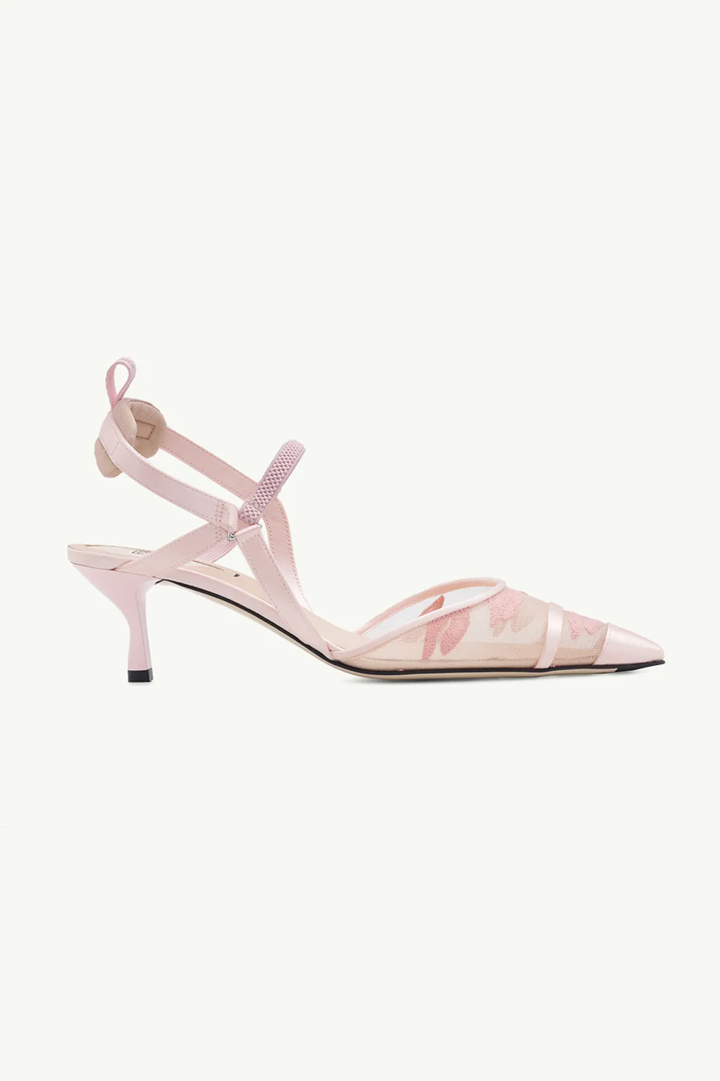 FENDI Women Colibri Lite Slingback Pumps 55mm in Pale Pink Micro Mesh x Satin with Tulle Embroidery 0
