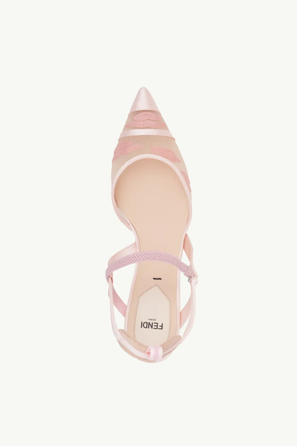 FENDI Women Colibri Lite Slingback Pumps 55mm in Pale Pink Micro Mesh x Satin with Tulle Embroidery 3