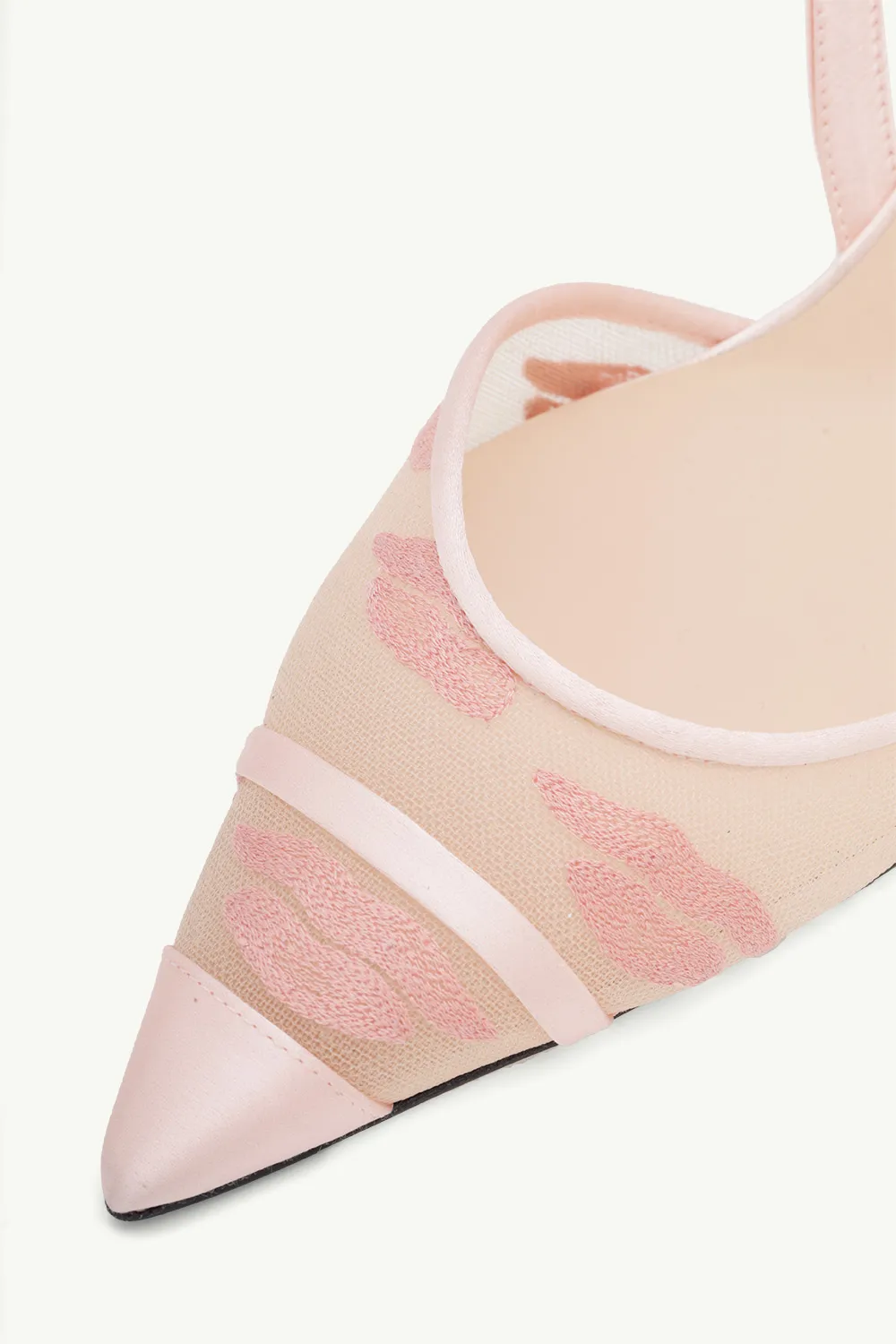 FENDI Women Colibri Lite Slingback Pumps 55mm in Pale Pink Micro Mesh x Satin with Tulle Embroidery 4