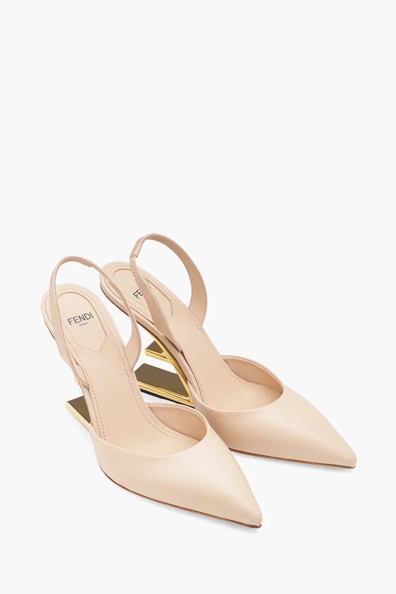 FENDI Women First Slingback Pumps 95mm in Pale Pink Leather with Diagonal F-Shaped Heels 1