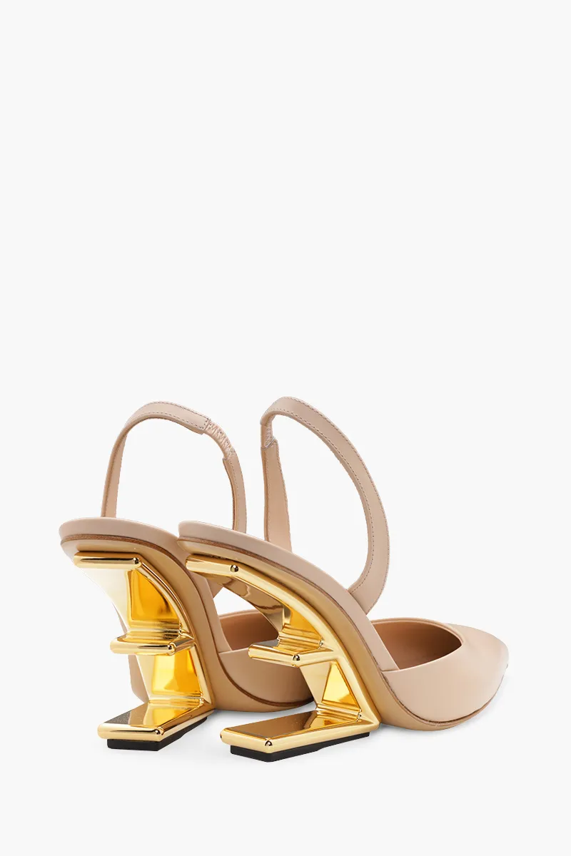 FENDI Women First Slingback Pumps 95mm in Pale Pink Leather with Diagonal F-Shaped Heels 2