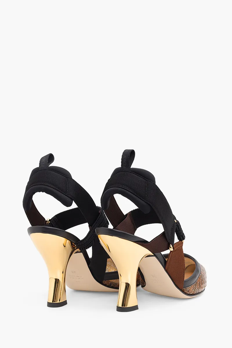 FENDI Colibri Slingback Pumps 85mm in Black/Amber Micromesh FF Motif with Sequin Embroidery 2