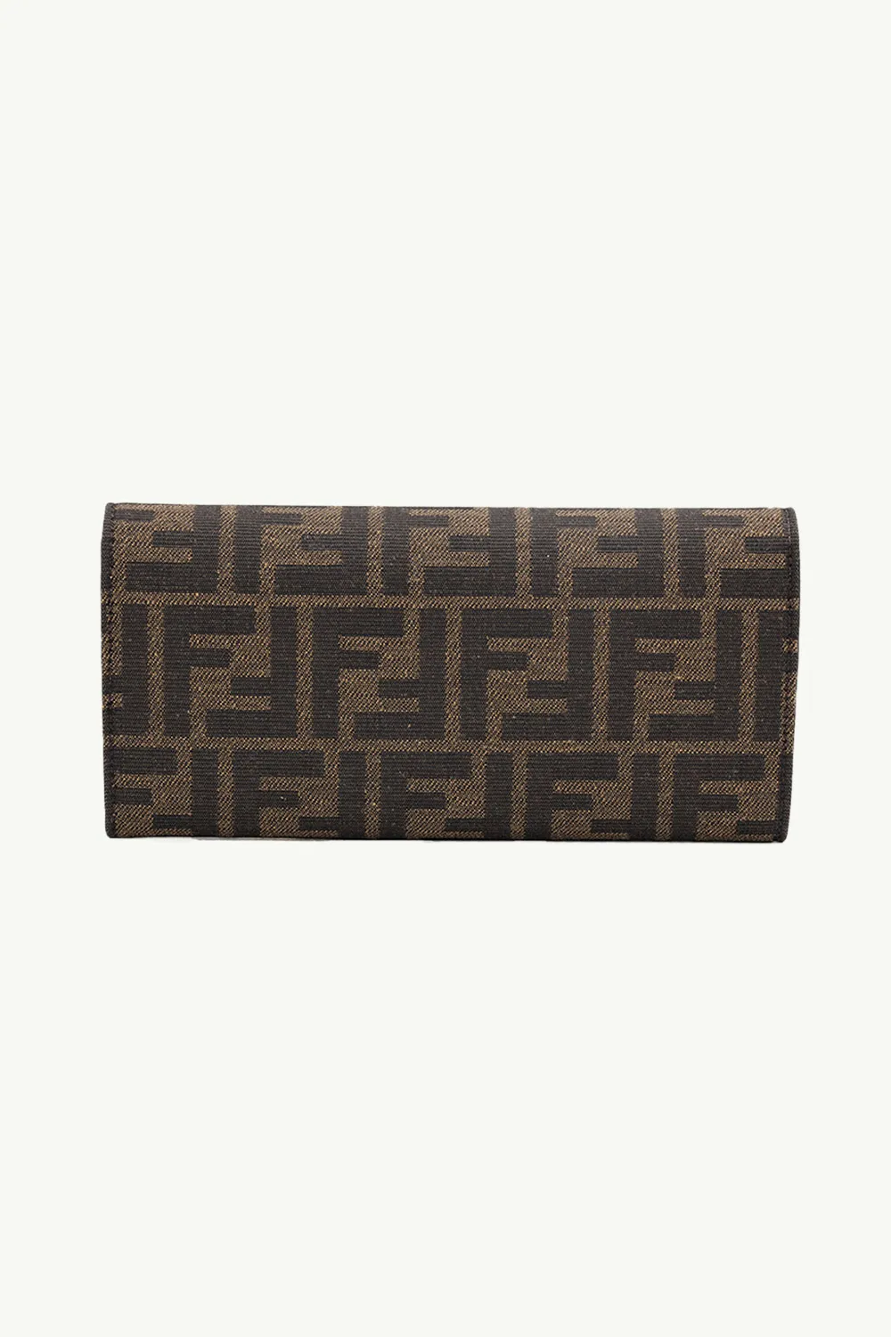 FENDI Baguette Continental Wallet on Chain in Brown Fabric with FF Logo Pattern 1