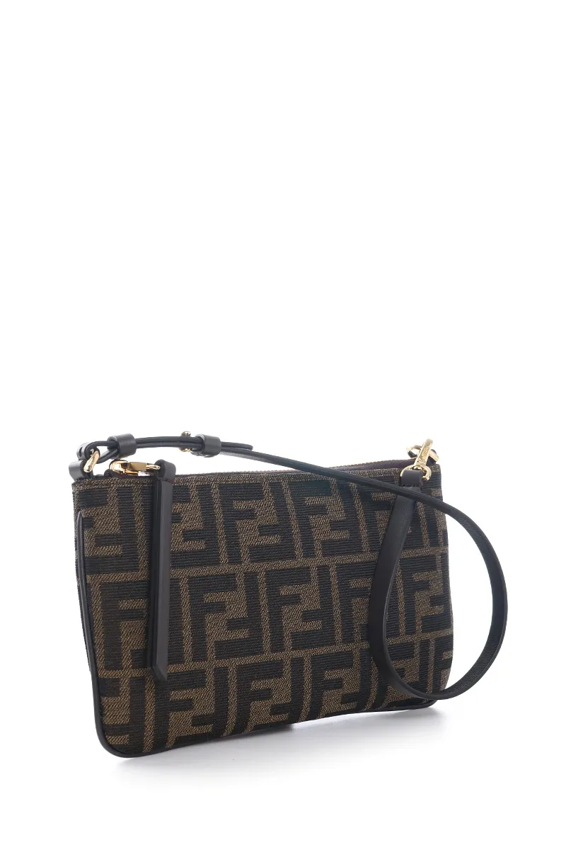 FENDI FF Jacquard Flat Baguette Pouch in Tobacco Brown Fabric 1