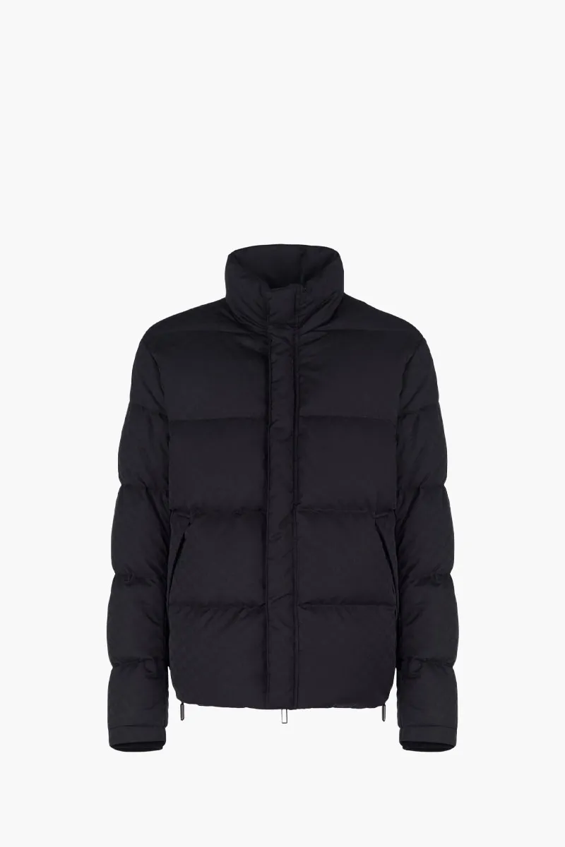EMPORIO ARMANI Men Quilted Puffer Jacket in Black with All-Over Jacquard Eagle 0