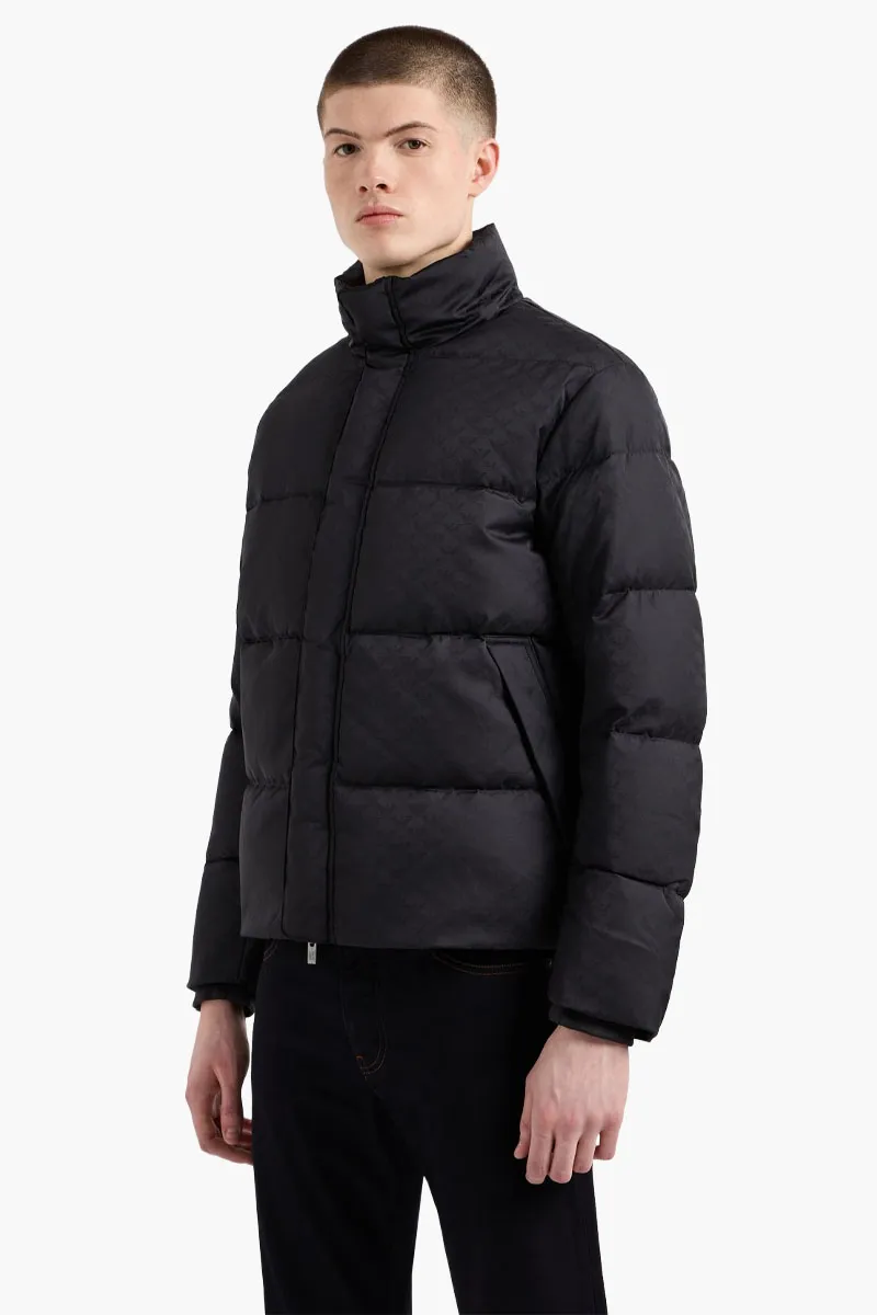 EMPORIO ARMANI Men Quilted Puffer Jacket in Black with All-Over Jacquard Eagle 1