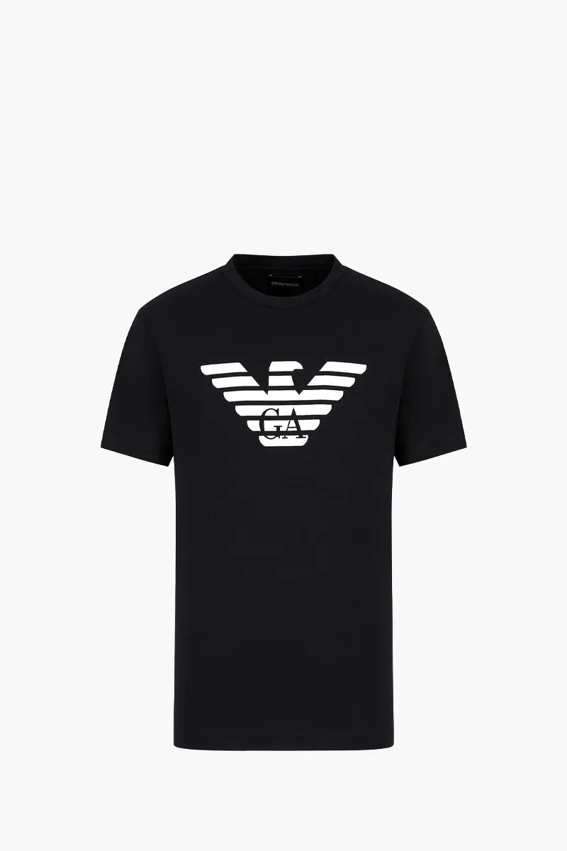 EMPORIO ARMANI Men Pima Jersey T-Shirt in Navy Blue with Logo Print 0