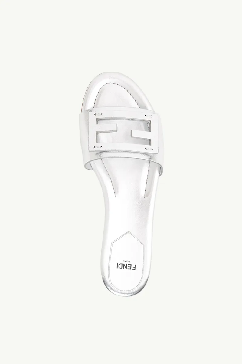 FENDI Women Siganture FF Baguette Slide Sandals in Silver Laminated Nappa Leather 3