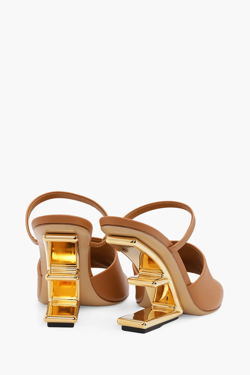 FENDI Women First Open Toe Sandals 105mm in Caramel Leather with Diagonal F-Shaped Heels 2