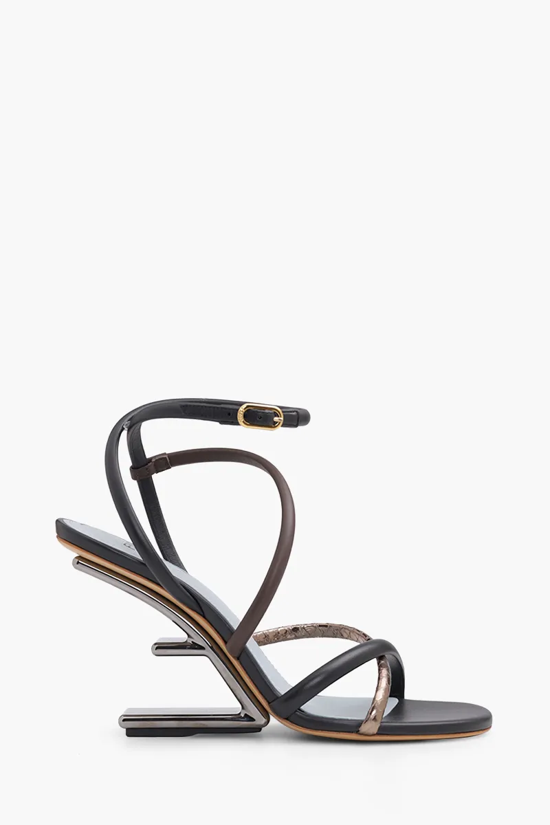 FENDI Women First Open Toe Strappy Sandals 90mm in Black/Light Blue 0