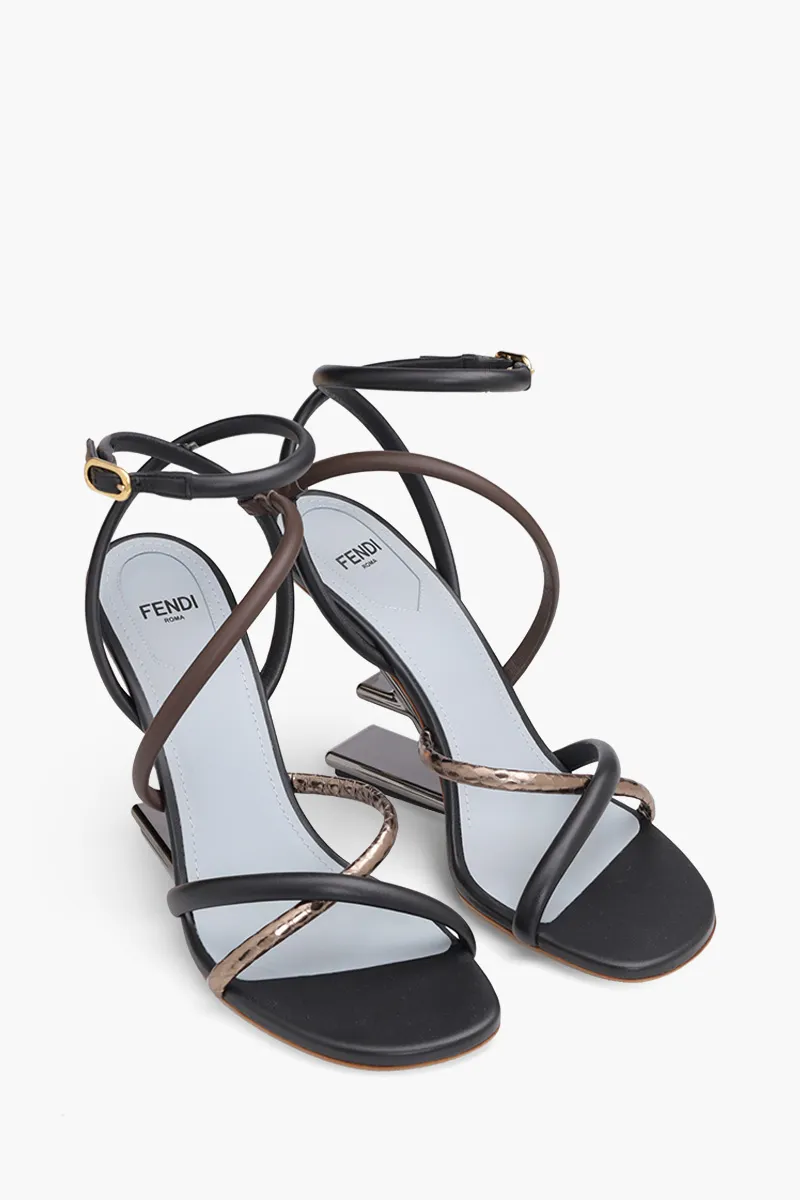 FENDI Women First Open Toe Strappy Sandals 90mm in Black/Light Blue 1