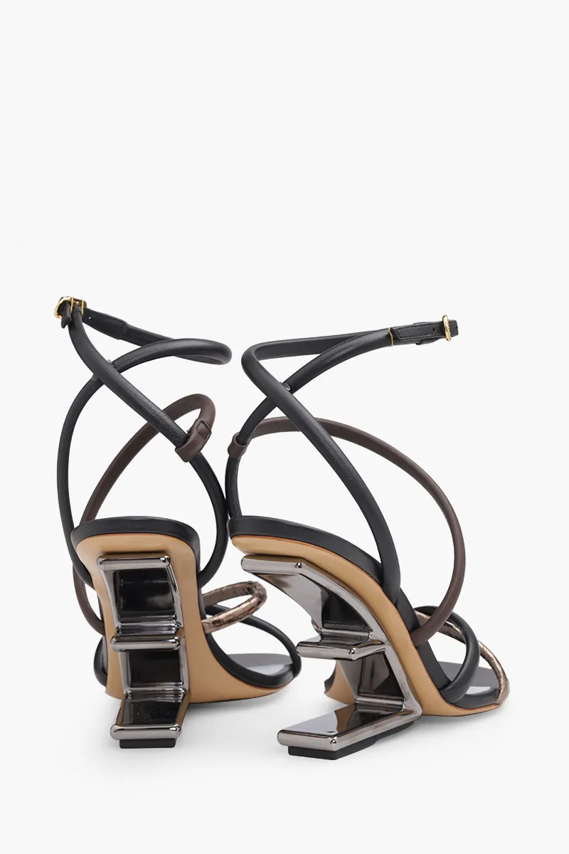 FENDI Women First Open Toe Strappy Sandals 90mm in Black/Light Blue 2