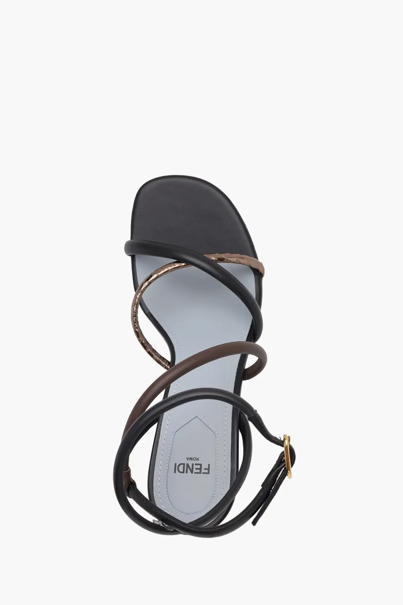 FENDI Women First Open Toe Strappy Sandals 90mm in Black/Light Blue 3