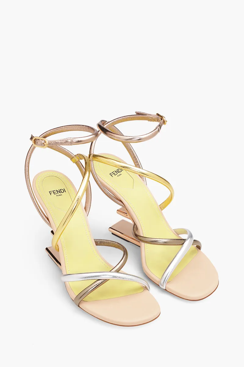 FENDI Women First Open Toe Strappy Sandals 90mm in Gold Multicolor 1