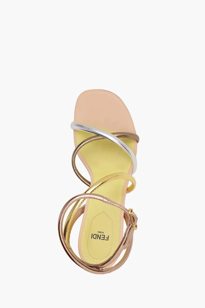 FENDI Women First Open Toe Strappy Sandals 90mm in Gold Multicolor 3