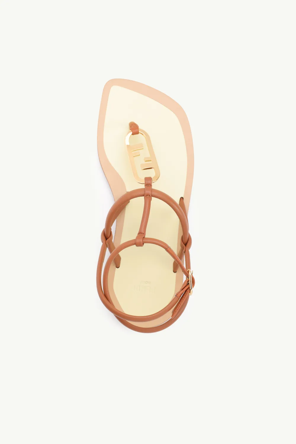 FENDI Women O’Lock Ankle Strap Thong Sandals in Brandy Nappa Leather 3