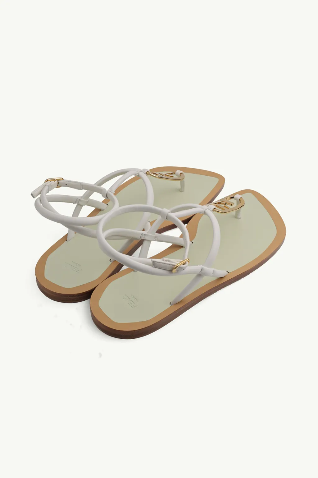 FENDI Women O’Lock Ankle Strap Thong Sandals in White Nappa Leather 2