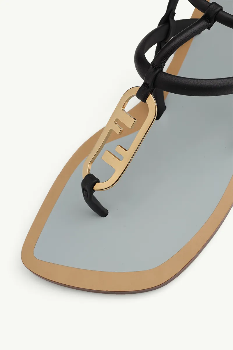 FENDI Women O’Lock Ankle Strap Thong Sandals in Black Nappa Leather 4