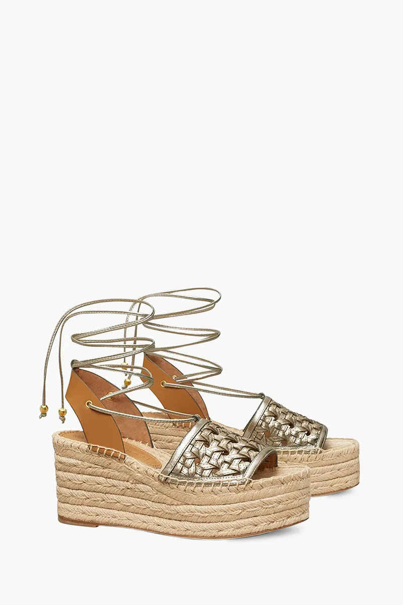 TORY BURCH Women Basket-Weave Platform Espadrilles Sandals in Spark Gold 1