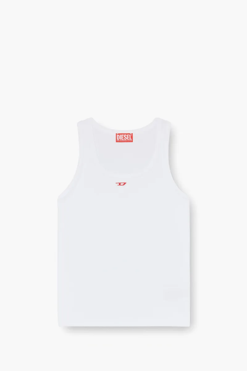 DIESEL Women T-Anky-D Tank Top in White with Embroidered D Patch 0