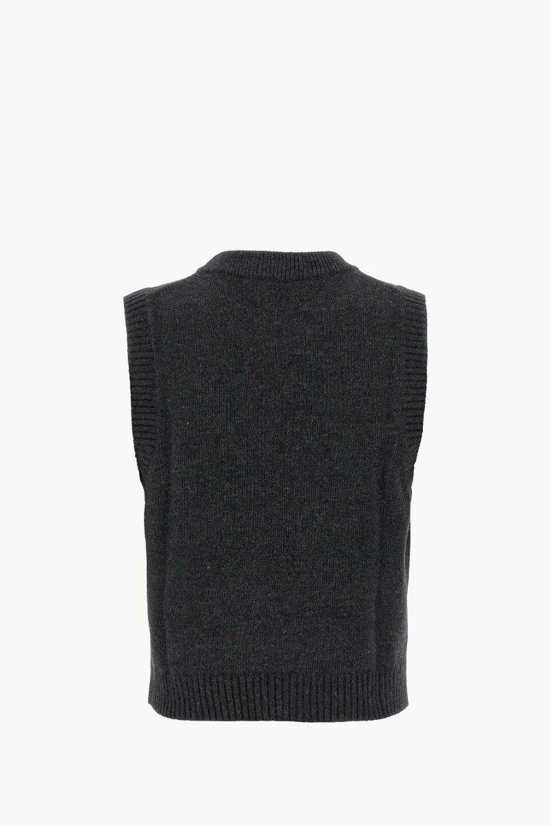 GANNI Women Logo Graphic Puppy Sleeveless Vest in Black/Sand Wool 1