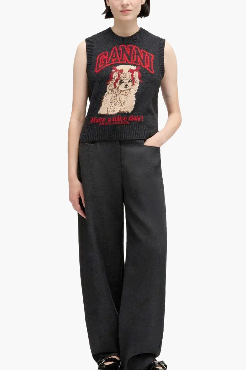 GANNI Women Logo Graphic Puppy Sleeveless Vest in Black/Sand Wool 2