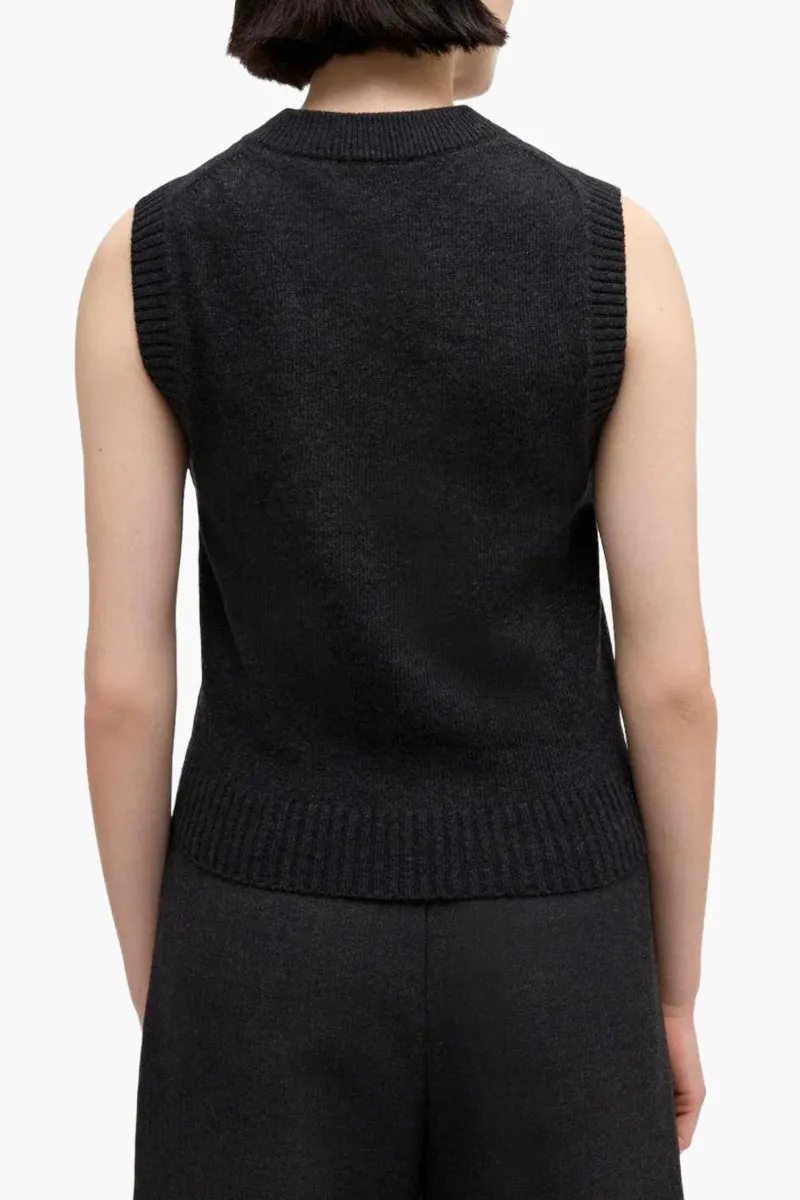 GANNI Women Logo Graphic Puppy Sleeveless Vest in Black/Sand Wool 3