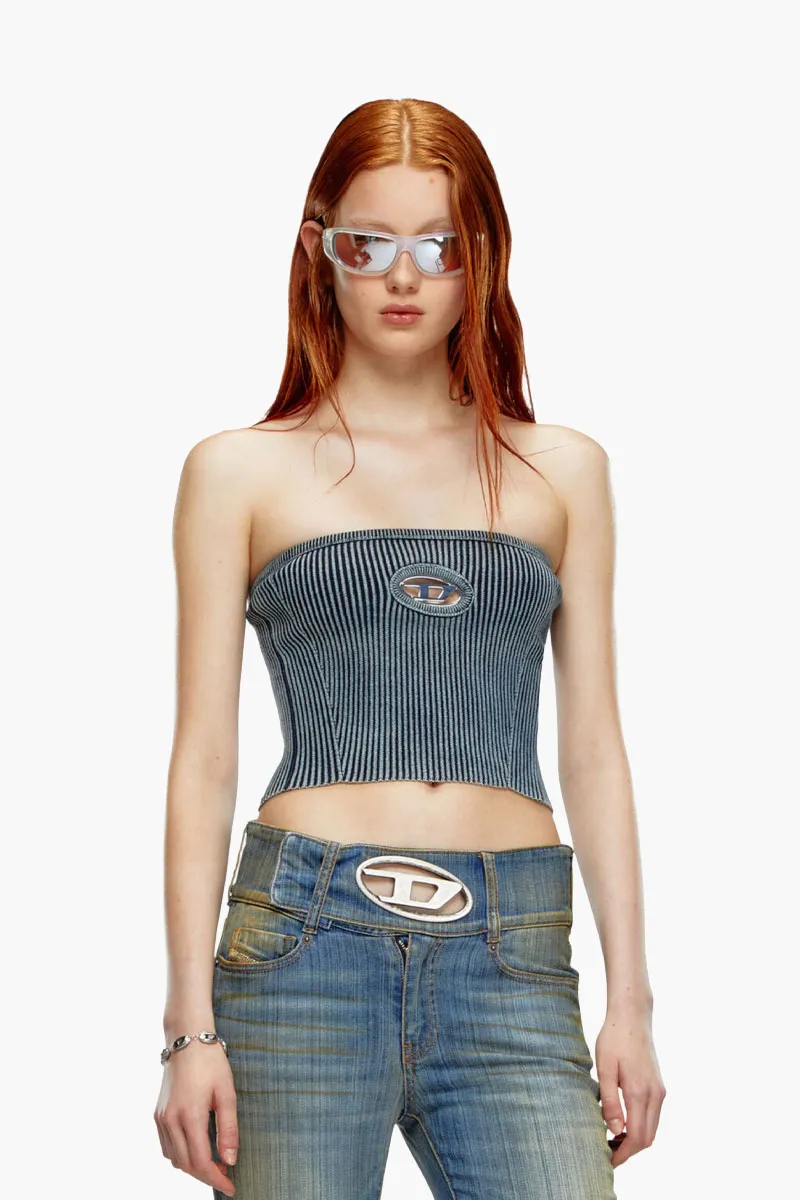 DIESEL Women M-Clarksvillex-C Oval D Logo Top in Dark Blue Ribbet Knit 1
