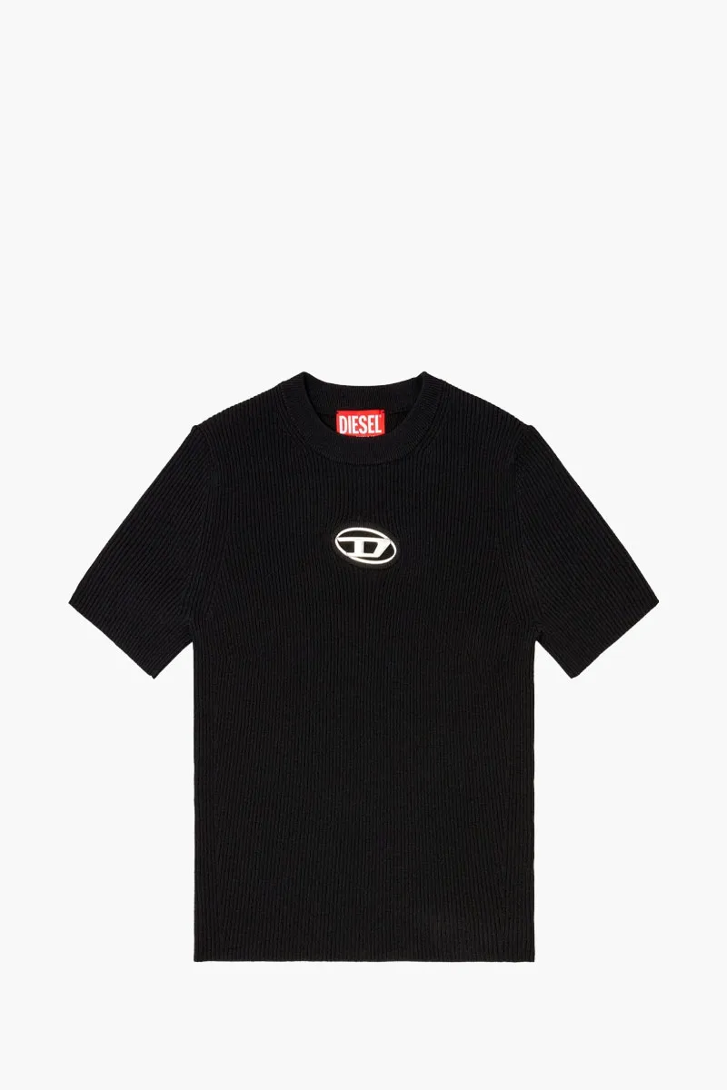 DIESEL Women Valari Short Sleeve Jumper in Black with Metal Oval D 0