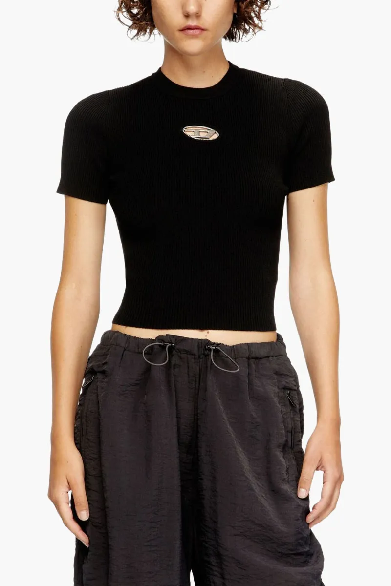 DIESEL Women Valari Short Sleeve Jumper in Black with Metal Oval D 1