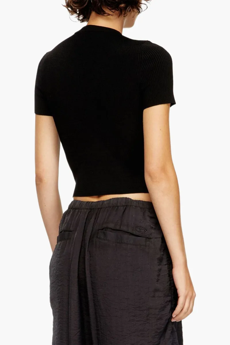 DIESEL Women Valari Short Sleeve Jumper in Black with Metal Oval D 2
