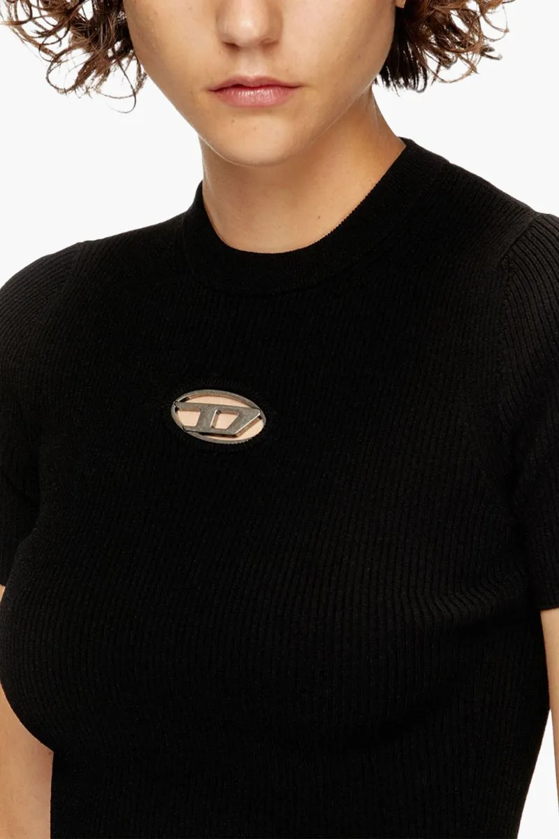 DIESEL Women Valari Short Sleeve Jumper in Black with Metal Oval D 3