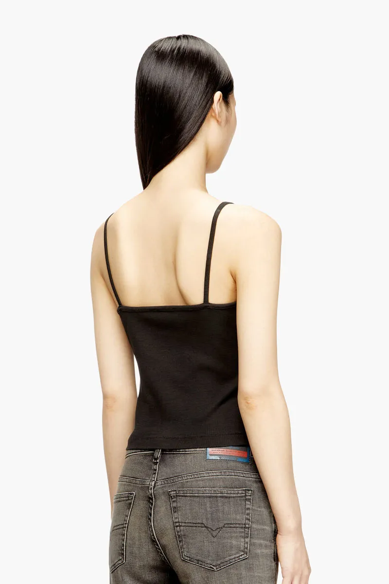 DIESEL Women T-Huppy-Od Ribbed Top in Black Cotton with Metallic Oval D 2
