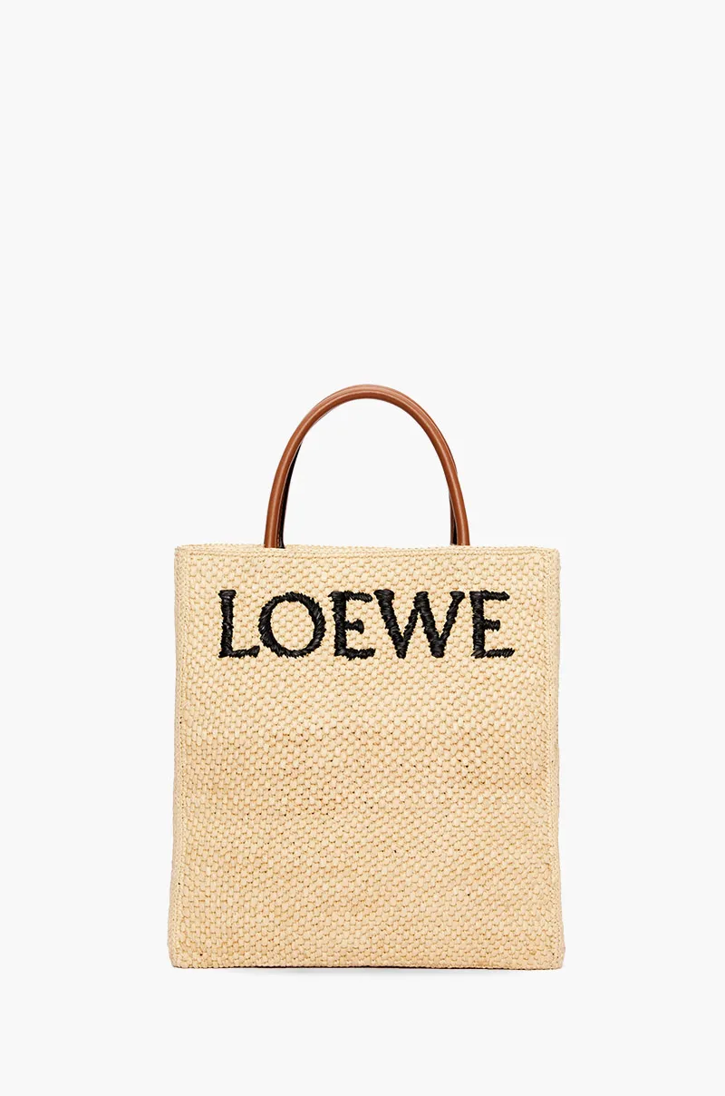 LOEWE A4 Logo Signature Standart Tote Bag in Natural/Black Raffia 0