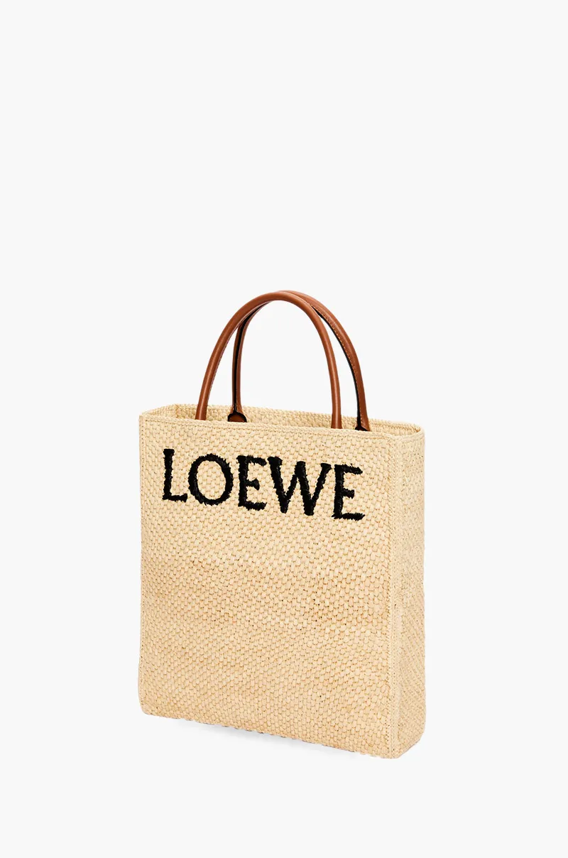LOEWE A4 Logo Signature Standart Tote Bag in Natural/Black Raffia 2