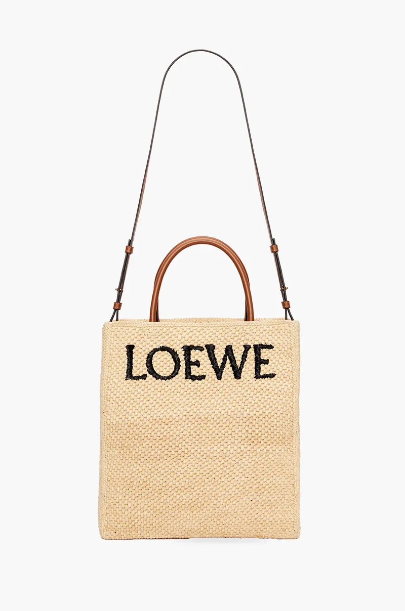 LOEWE A4 Logo Signature Standart Tote Bag in Natural/Black Raffia 3