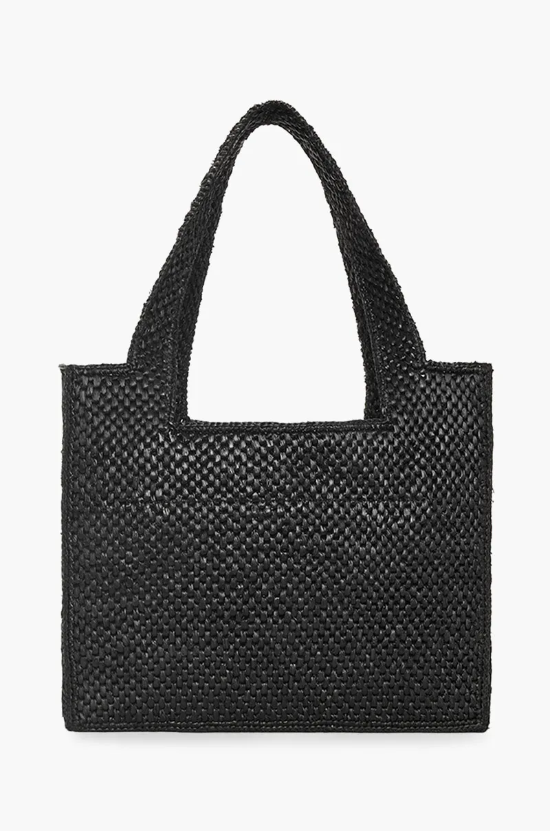 LOEWE Medium Logo Font Tote Bag in Black Raffia with Adjustable Shoulder Strap 1