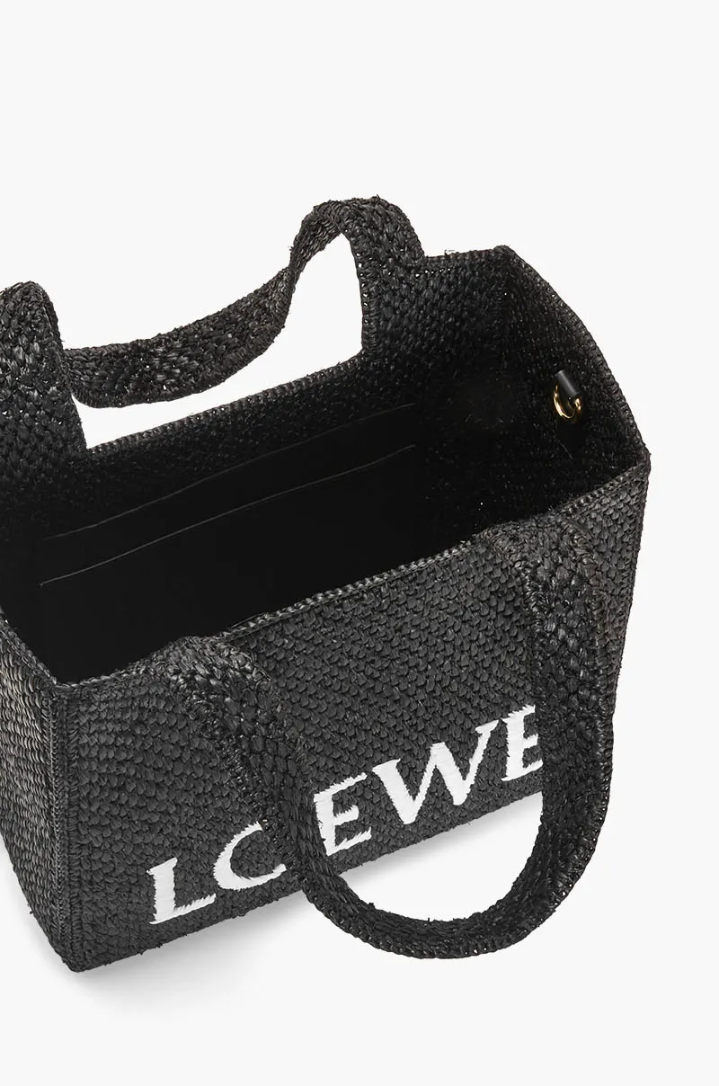 LOEWE Medium Logo Font Tote Bag in Black Raffia with Adjustable Shoulder Strap 4