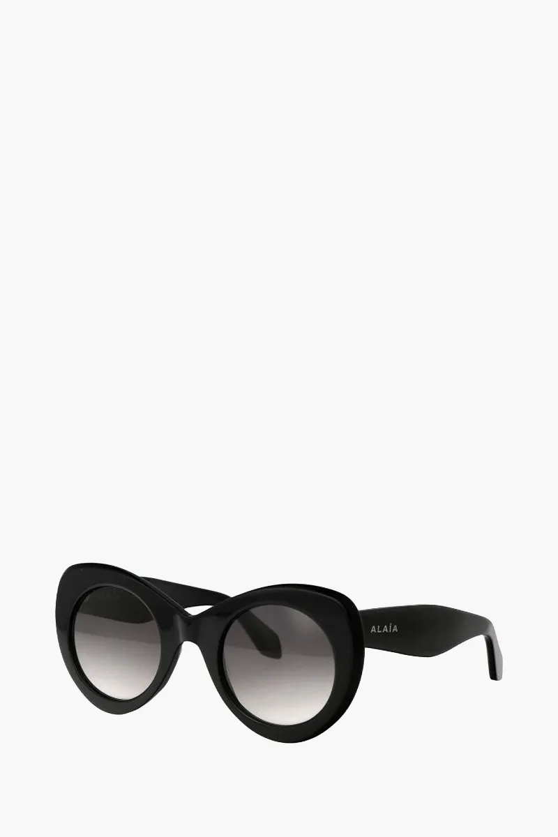 ALAIA Women Round Oversized Shape Sunglasses in Black Acetate 1