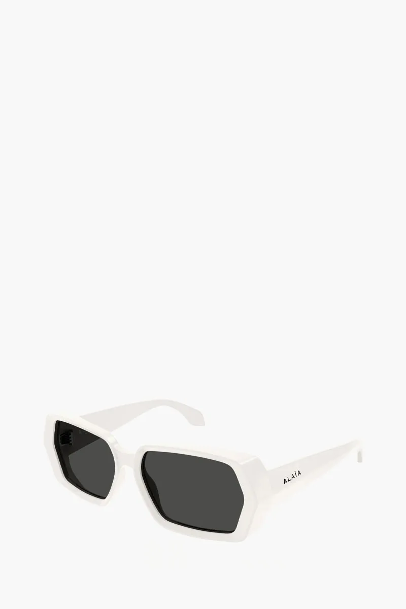 ALAIA Geometric Sunglasses in White/White/Grey Acetate 1
