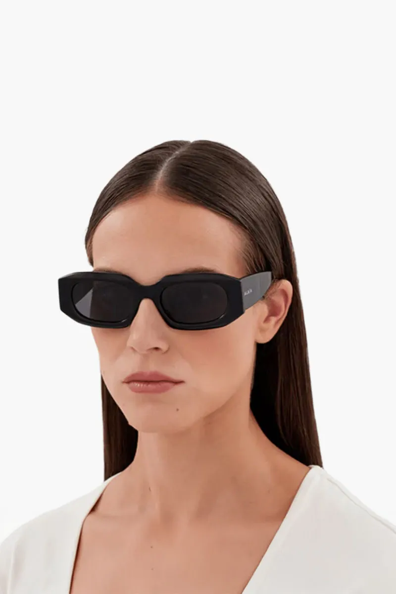 ALAIA Rectangular Sunglasses in Shiny Black/Dark Grey Acetate 3