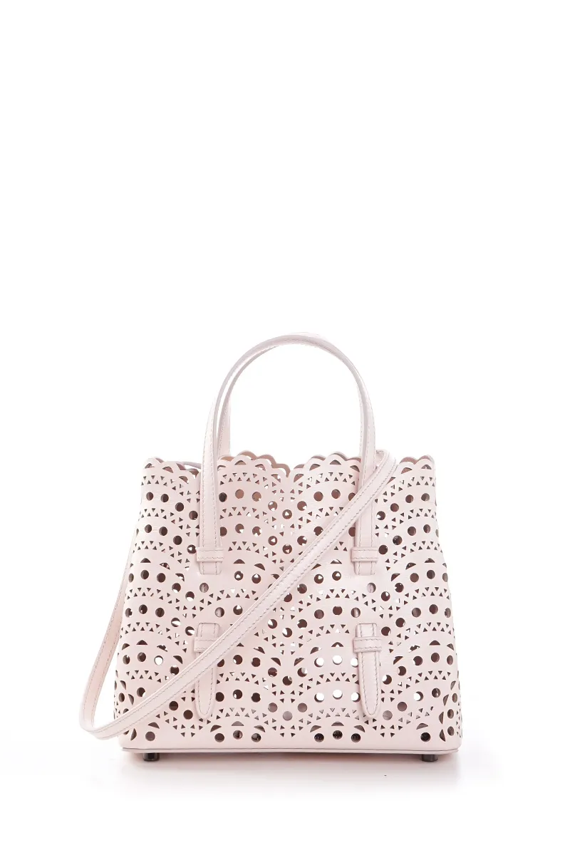 ALAIA Mina 20 Lasered Tote Bag in Pale Rose with Inner Pouch 2