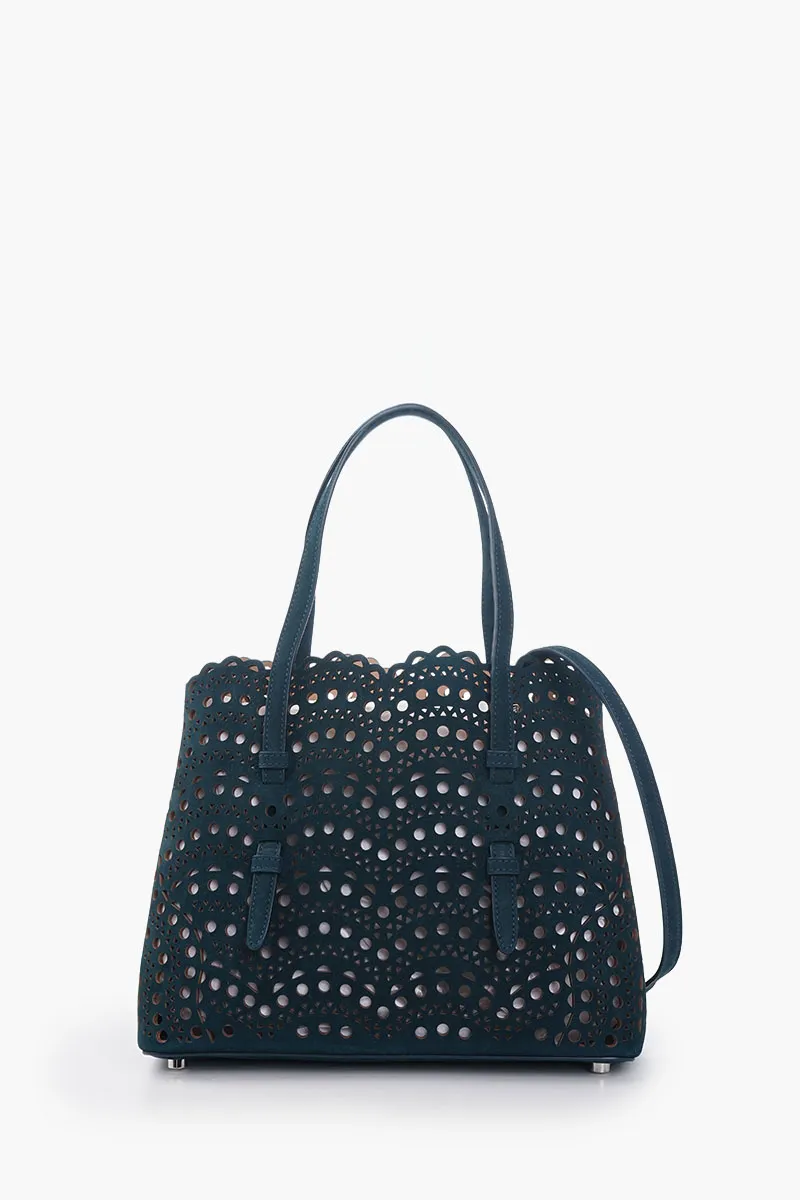 ALAIA Mina 25 Lasered Handbag in Peacock Blue Suede with Inner Pouch 0