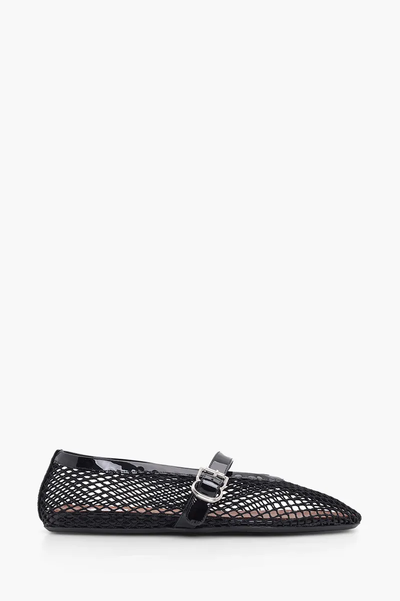 ALAIA Women Fishnet Ballet Flats Shoes in Black 0
