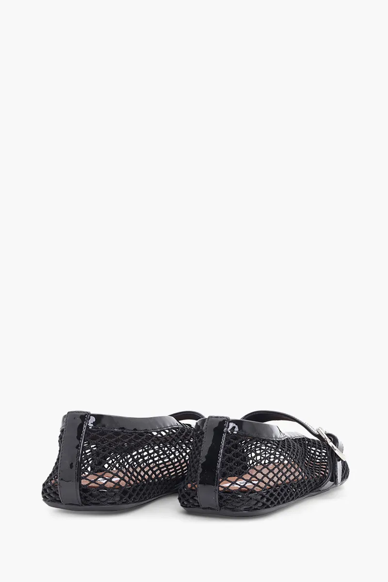 ALAIA Women Fishnet Ballet Flats Shoes in Black 2