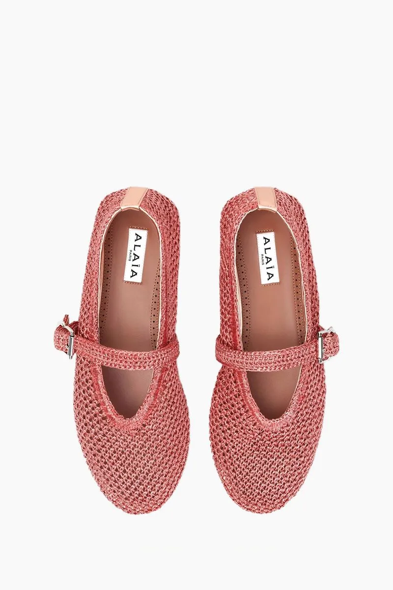 ALAIA Ballet Flat Shoes in Coral Knitted Lurex 1