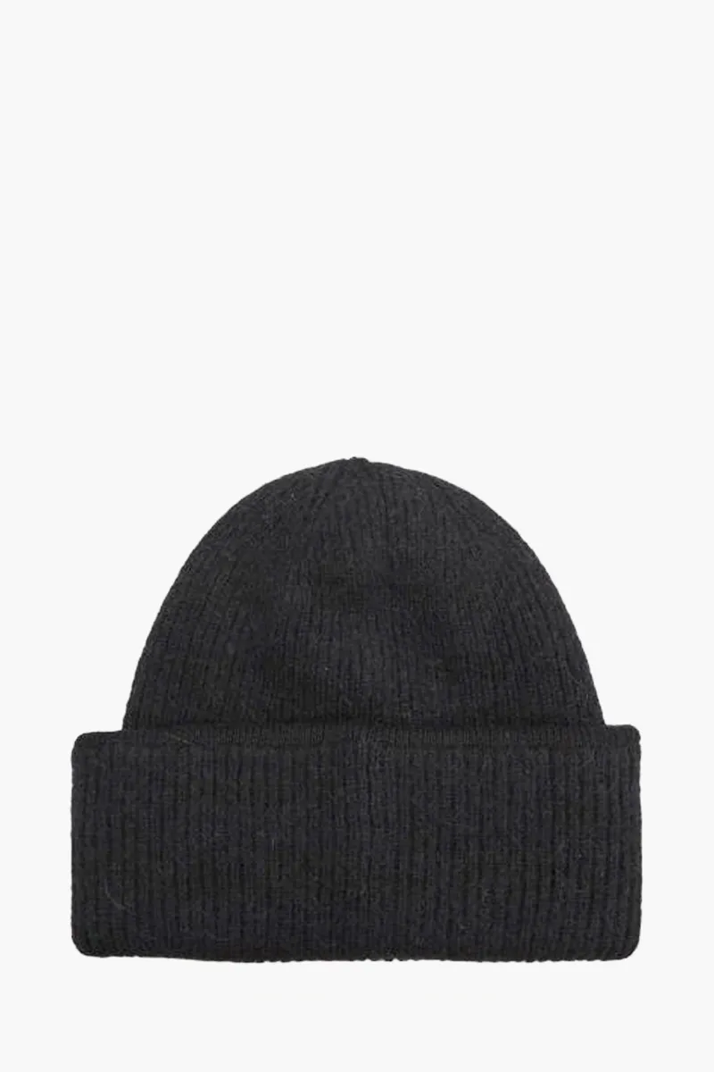 JACQUEMUS Le Bonnet Grosgrain Logo Beanie in Black Alpaca Wool 1