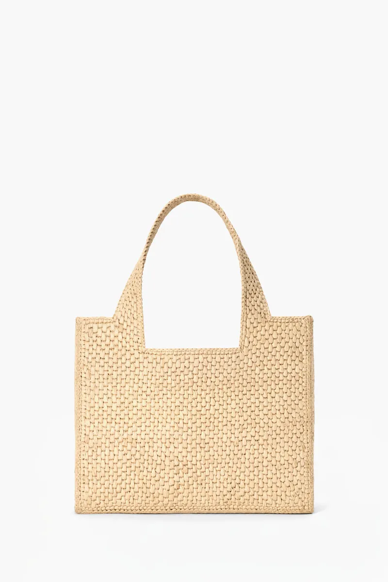 LOEWE Small Embroidered Artichoke Flower Font Tote Bag in Natural/Green Raffia 2