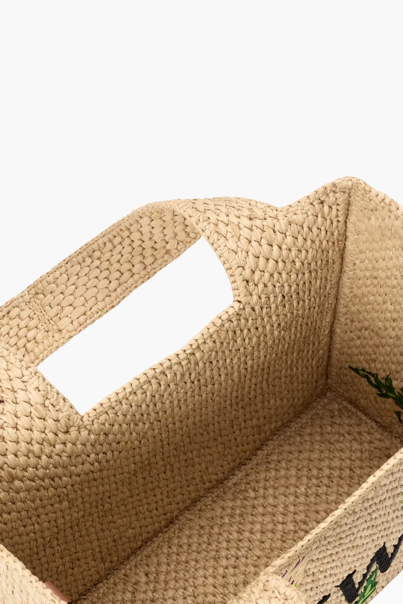 LOEWE Small Embroidered Artichoke Flower Font Tote Bag in Natural/Green Raffia 3